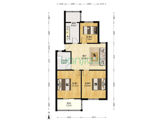 合九濉溪新村 3室1厅1卫 82平方