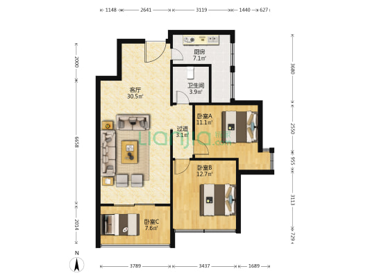 幸福大院 3室1厅1卫 86平方