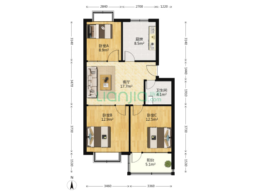 长城小区 3室1厅1卫 85平方