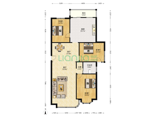 博世苑 3室2厅1卫 159平方