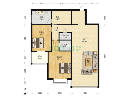 望景花园 2室2厅2卫 146平方