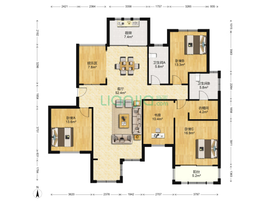 天下锦城温莎城 4室1厅2卫 161平方
