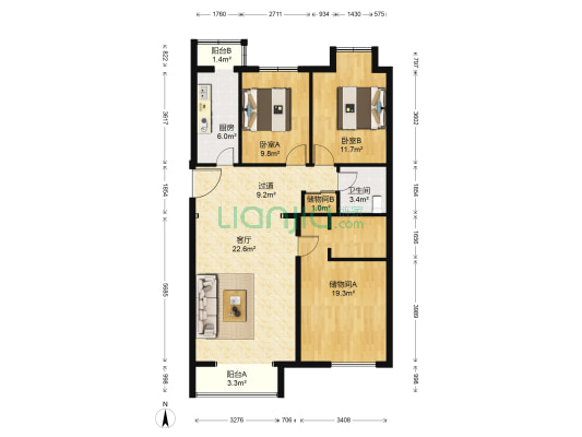 葵花社 2室1厅1卫 115平方