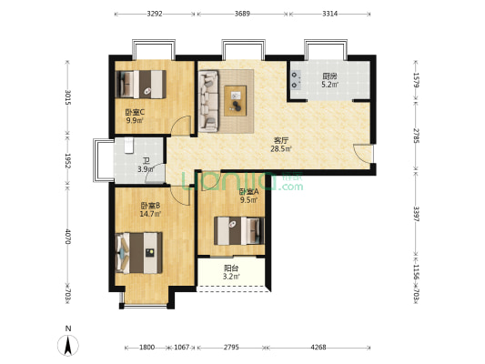 盛荣春天 3室1厅1卫 97平方