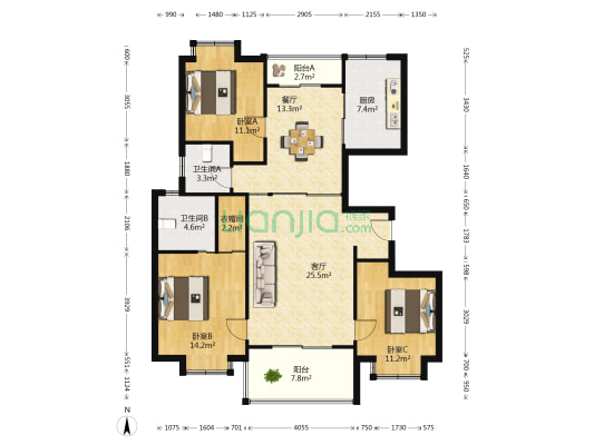 慧仁家园南区 3室2厅2卫 132平方