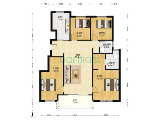星港湾壹号 4室1厅2卫 115平方