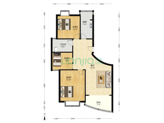 牡丹锦苑 3室1厅1卫 122平方