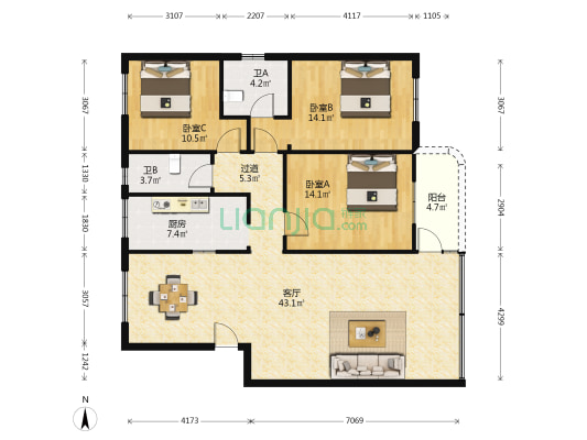 城南新村 3室1厅2卫 130平方