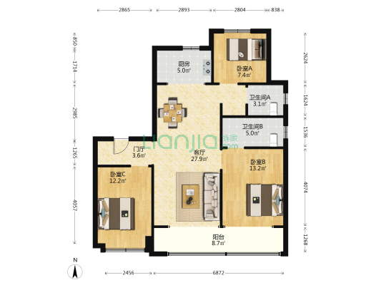 绿城春风心语 3室1厅2卫 116平方