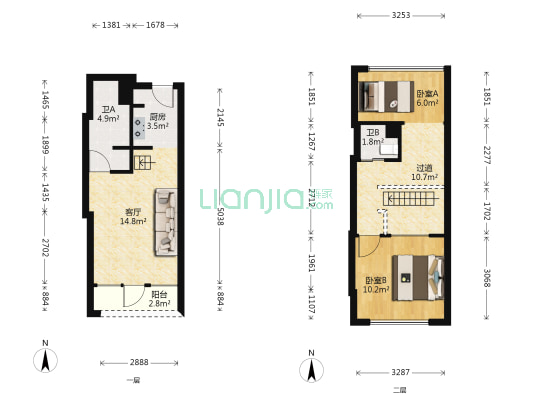 丞睿大厦 2室1厅2卫 44平方