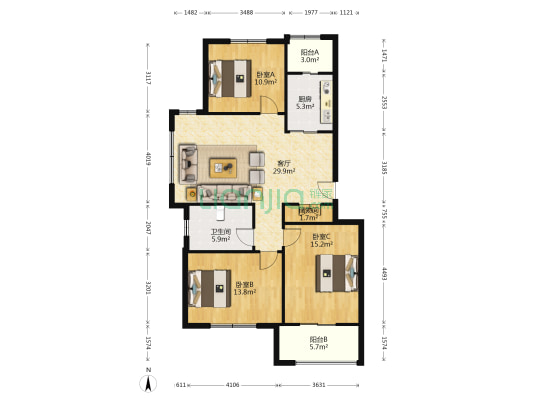 泽园 3室1厅1卫 116平方
