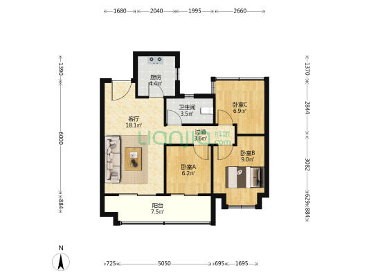 中南宸悦 3室1厅1卫 87平方