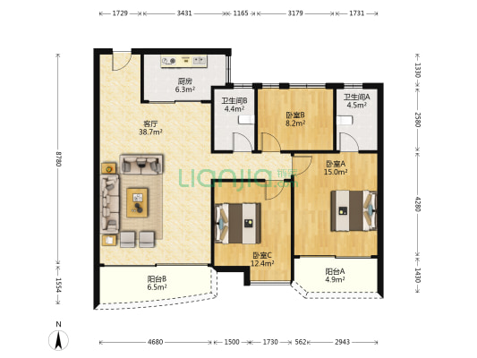 骏威广场 3室1厅2卫 126平方