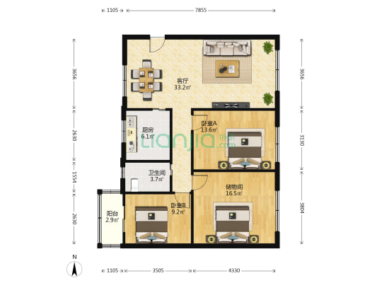 和平秀苑 2室1厅1卫 105平方