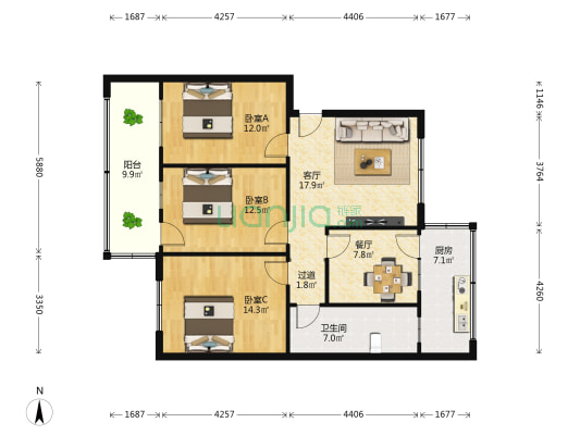 恒达路司法局家属 3室2厅1卫 101平方