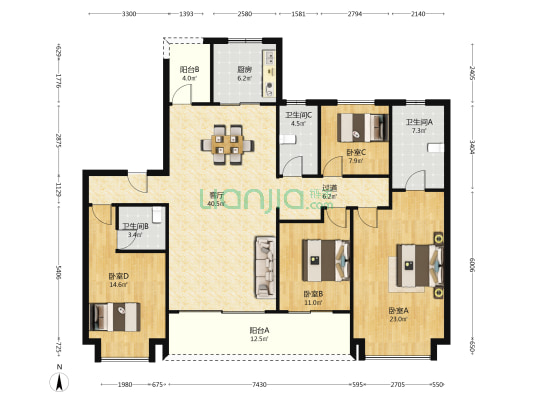 龙湖翠湖壹号 4室1厅3卫 168平方