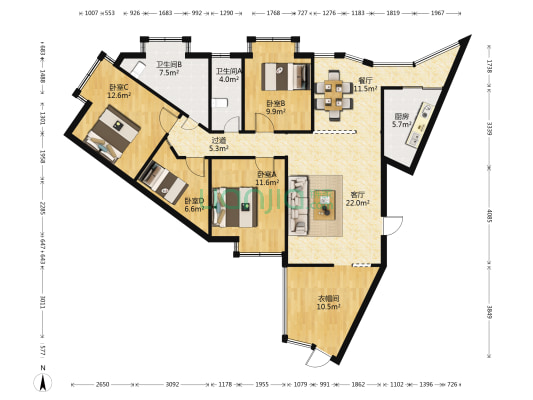 星华佳园 4室2厅2卫 133平方