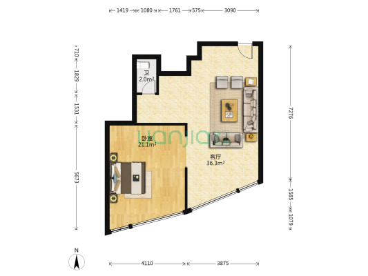 龙湖北岸星座 1室1厅1卫 42平方