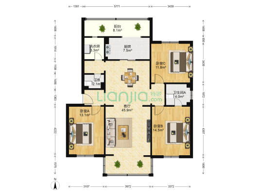 水务局家属区 3室1厅2卫 125平方