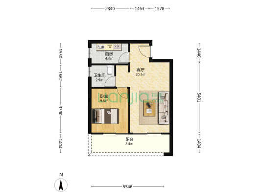 彰泰白鹭湾 1室1厅1卫 62平方