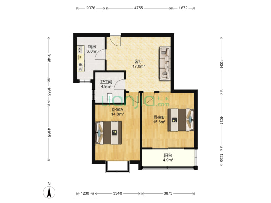 黄泥头佳苑 2室1厅1卫 83平方