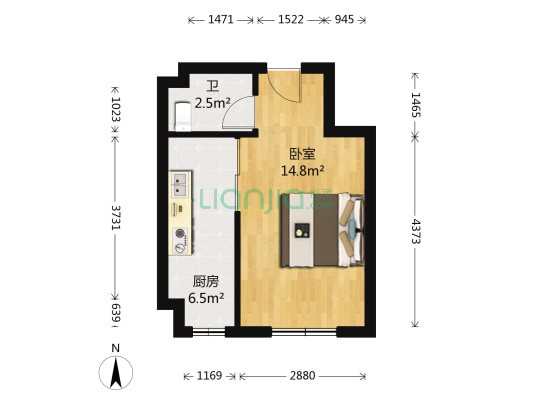 江畔阳光 1室0厅1卫 37平方