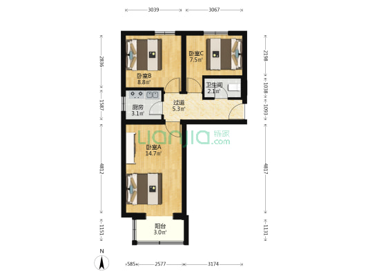 板桥胡同 3室0厅1卫 57平方