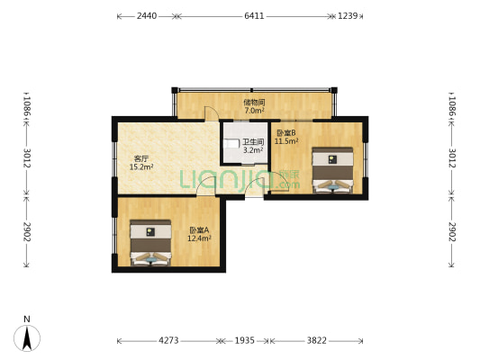 鸿博花园 2室1厅1卫 65平方