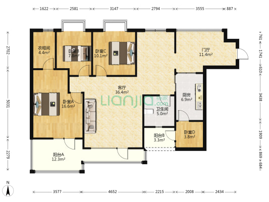 黔贵曦城上品 4室1厅1卫 136平方