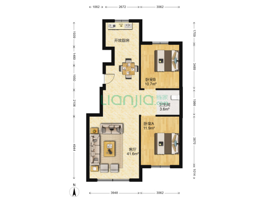 新星宇和润B区 2室1厅1卫 93平方