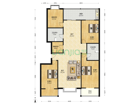 文源巷审计厅宿舍 3室2厅2卫 182平方