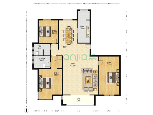 泰馨苑 3室1厅2卫 192平方