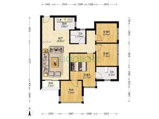 中海雍翠峰 4室1厅2卫 90平方