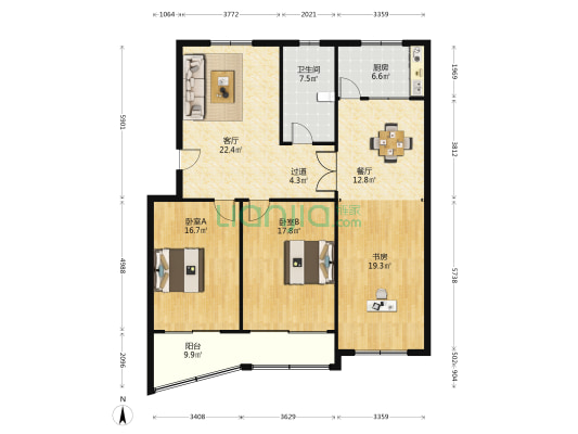 江海西路22号 3室2厅1卫 132平方