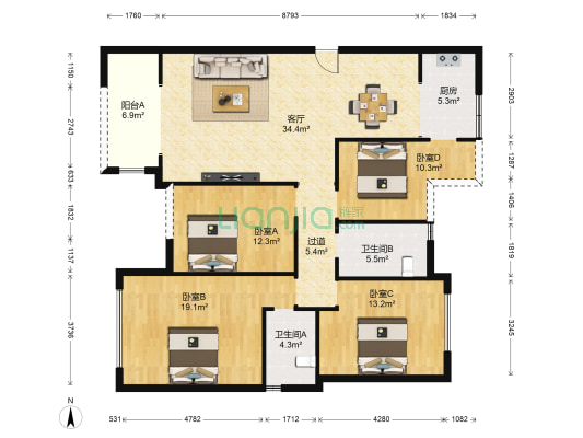 诚卓碧波豪庭 4室1厅2卫 135平方