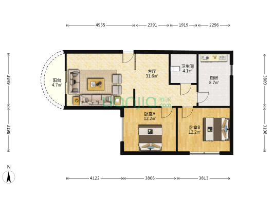 回澜大道西段71号 2室1厅1卫 82平方