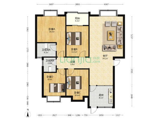 西江明珠 4室1厅2卫 132平方