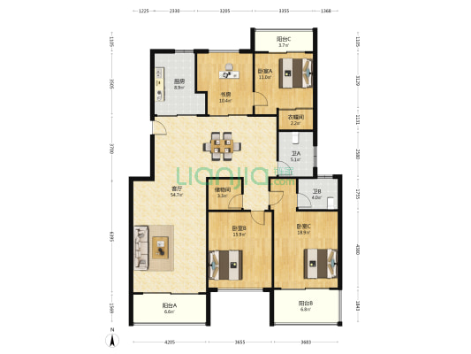 阳光家园 4室1厅2卫 188平方