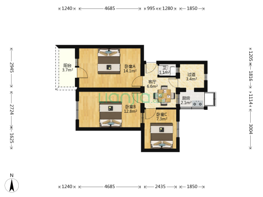 友谊社区北区 3室1厅1卫 66平方