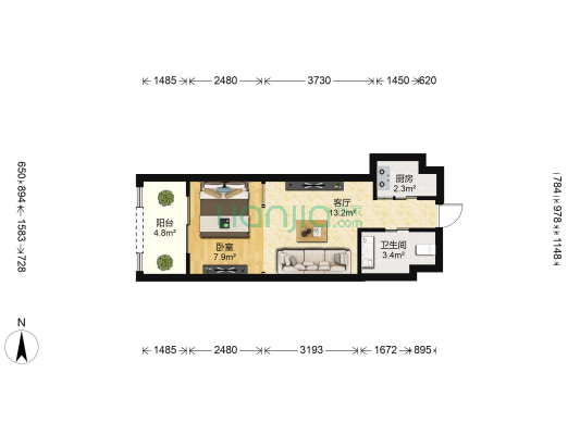 智通悦蓝山 1室1厅1卫 43平方