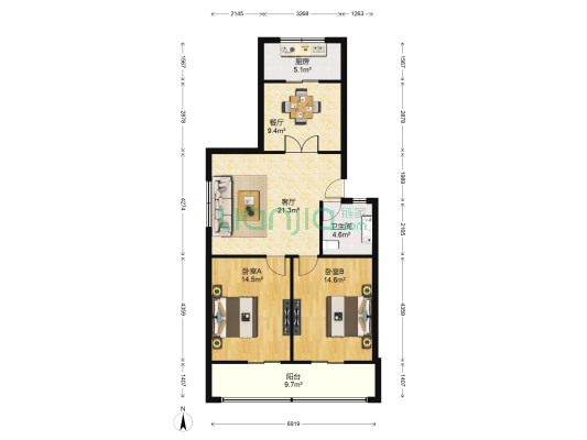 西安电力机械厂 2室2厅1卫 97平方
