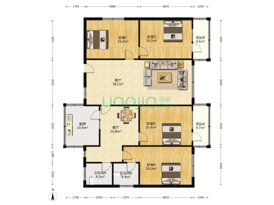 公园路132号 4室2厅2卫 186平方