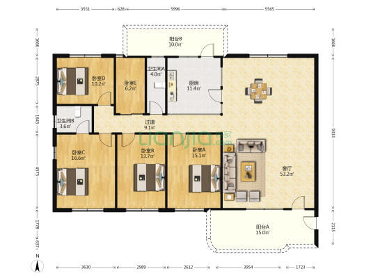 东平苑 5室1厅2卫 179平方