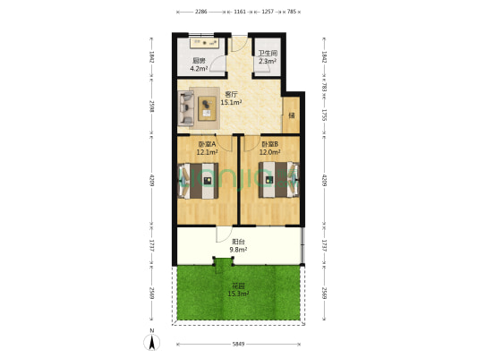 南辛庄中街 2室1厅1卫 62平方