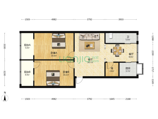 桂花园巷16号 2室2厅1卫 105平方