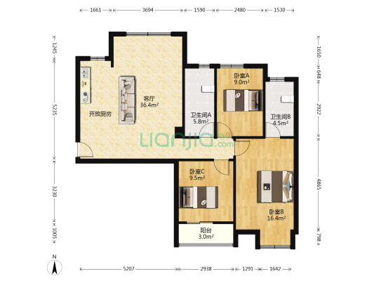 龙耀华府 3室1厅2卫 120平方