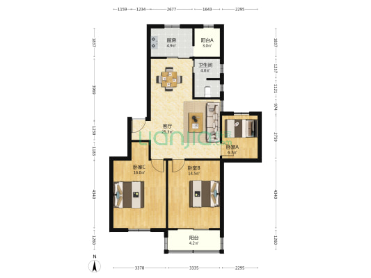 杏溪花苑 3室1厅1卫 94平方
