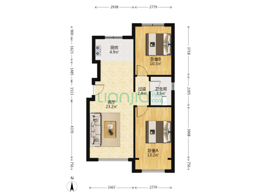富春山居 2室1厅1卫 80平方