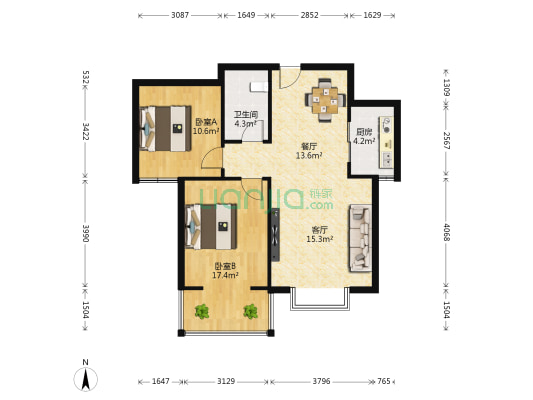 钟上苑 2室2厅1卫 94平方
