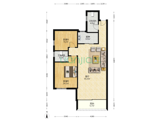 望伟花苑 2室1厅2卫 109平方